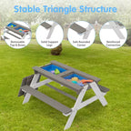 GDFStudio Ashbeck Tavolo da Picnic in Legno per Bambini 3-in-1 da Esterno con Ombrellone
