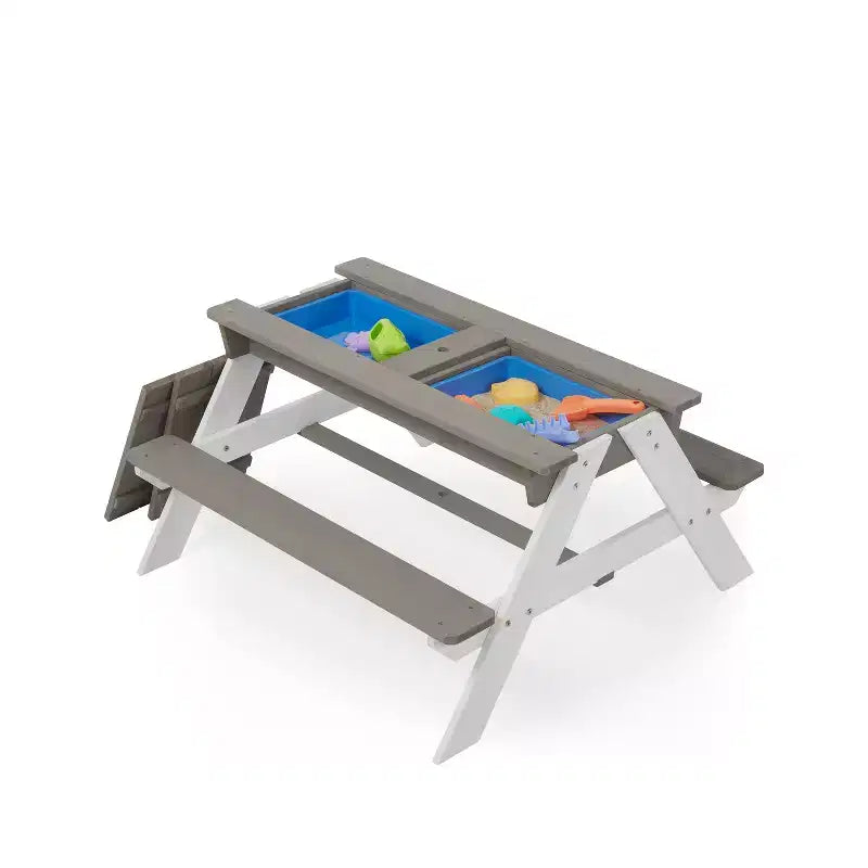 GDFStudio Ashbeck Tavolo da Picnic in Legno per Bambini 3-in-1 da Esterno con Ombrellone