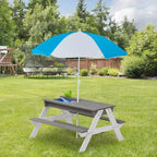 GDFStudio Ashbeck 3-in-1 Outdoor Wooden Kids Picnic Table with Umbrella