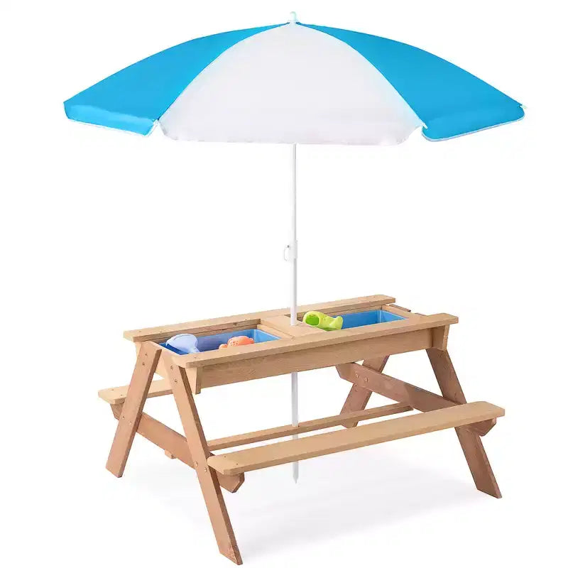 GDFStudio Ashbeck Tavolo da Picnic in Legno per Bambini 3-in-1 da Esterno con Ombrellone