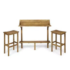 GDFStudio Pranav Set da bar moderno da balcone a 3 pezzi in legno di acacia con tavolo a doghe con ripiano inferiore e 2 sgabelli