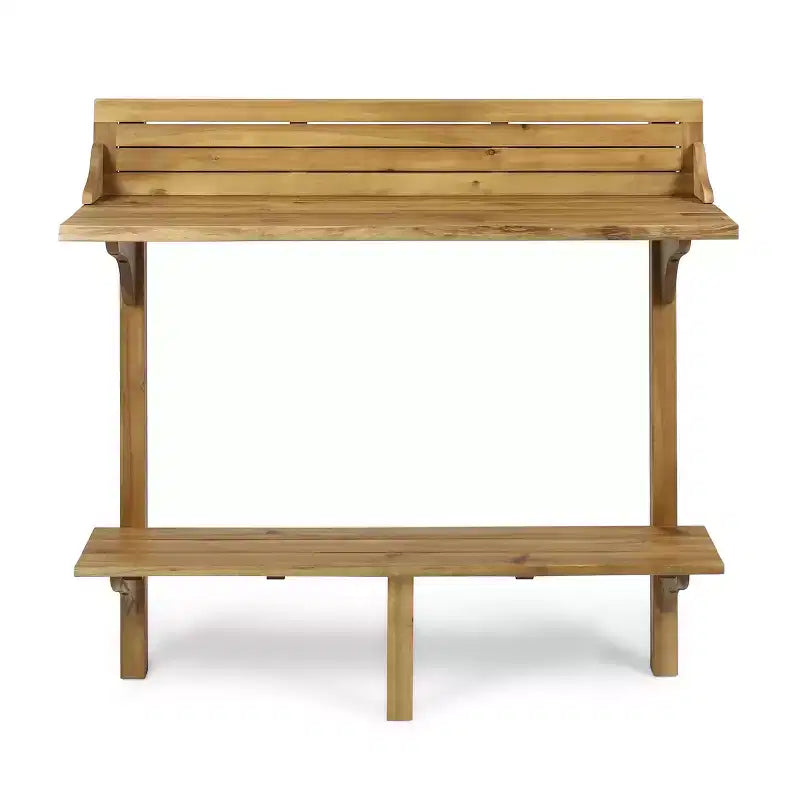 GDFStudio Pranav Set da bar moderno da balcone a 3 pezzi in legno di acacia con tavolo a doghe con ripiano inferiore e 2 sgabelli