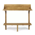 GDFStudio Pranav Set da bar moderno da balcone a 3 pezzi in legno di acacia con tavolo a doghe con ripiano inferiore e 2 sgabelli