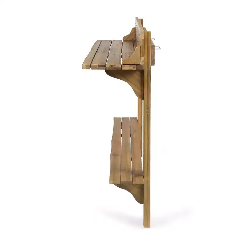 GDFStudio Pranav Set da bar moderno da balcone a 3 pezzi in legno di acacia con tavolo a doghe con ripiano inferiore e 2 sgabelli