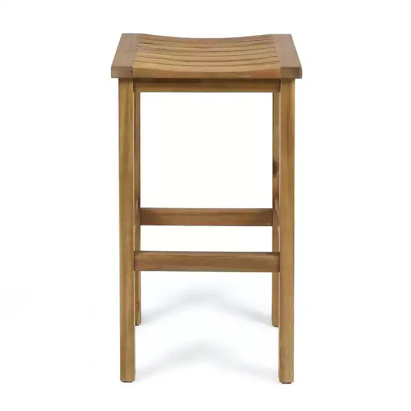 GDFStudio Pranav Set da bar moderno da balcone a 3 pezzi in legno di acacia con tavolo a doghe con ripiano inferiore e 2 sgabelli