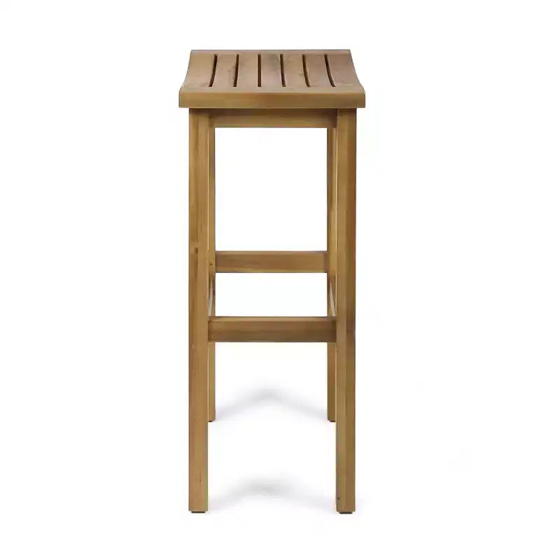 GDFStudio Pranav Set da bar moderno da balcone a 3 pezzi in legno di acacia con tavolo a doghe con ripiano inferiore e 2 sgabelli