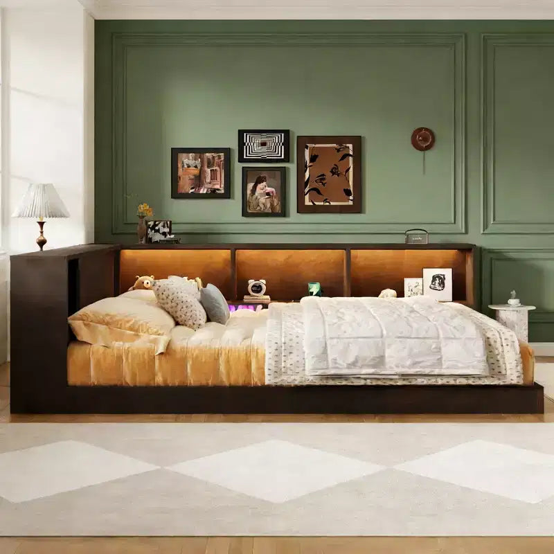Luxystar Divano Letto Moderno Queen con 5 Ripiani Contenitori, Prese di Corrente e Luce