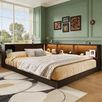 Luxystar Divano Letto Moderno Queen con 5 Ripiani Contenitori, Prese di Corrente e Luce