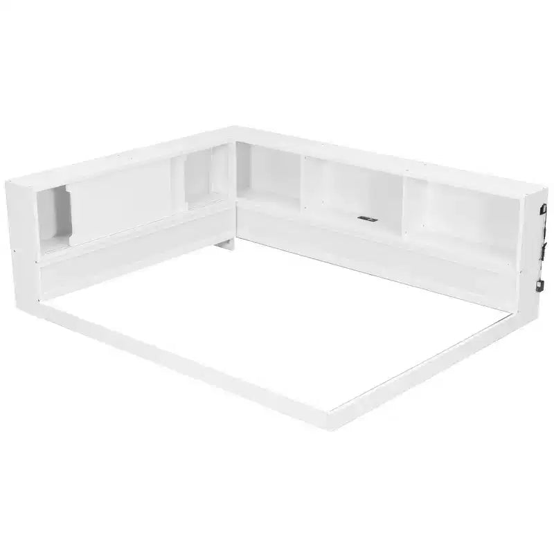 Luxystar Divano Letto Moderno Queen con 5 Ripiani Contenitori, Prese di Corrente e Luce