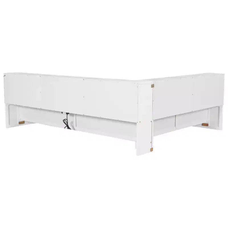 Luxystar Divano Letto Moderno Queen con 5 Ripiani Contenitori, Prese di Corrente e Luce