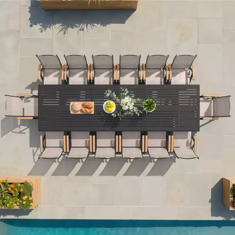 Crestlive Products Set da Pranzo da Giardino 13 Pezzi Tavolo in Alluminio con Base a X e Sedie Reclinabili Progettato per Riunioni