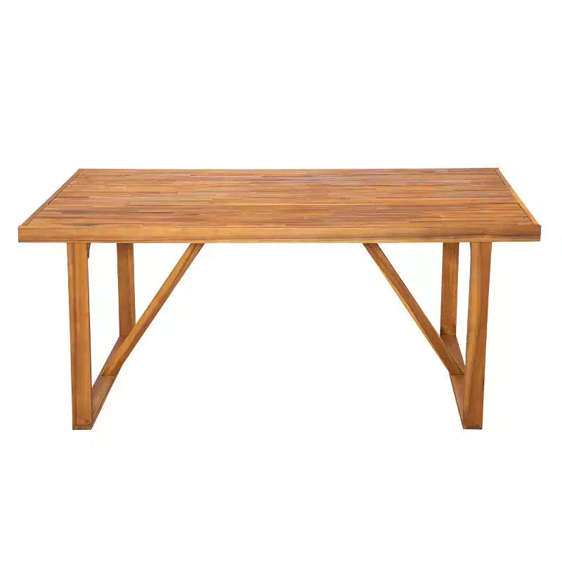Set da pranzo per patio esterno per 6 persone, tavolo rettangolare in legno di acacia con 6 sedie, mobili moderni da giardino per esterni, veranda e bordo piscina - Panipeachy