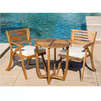 Set da pranzo per esterni a 3 pezzi, tavolo e sedie in legno Hermosa KD con cuscini, finitura Teak