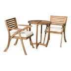 Set da pranzo per esterni a 3 pezzi, tavolo e sedie in legno Hermosa KD con cuscini, finitura Teak