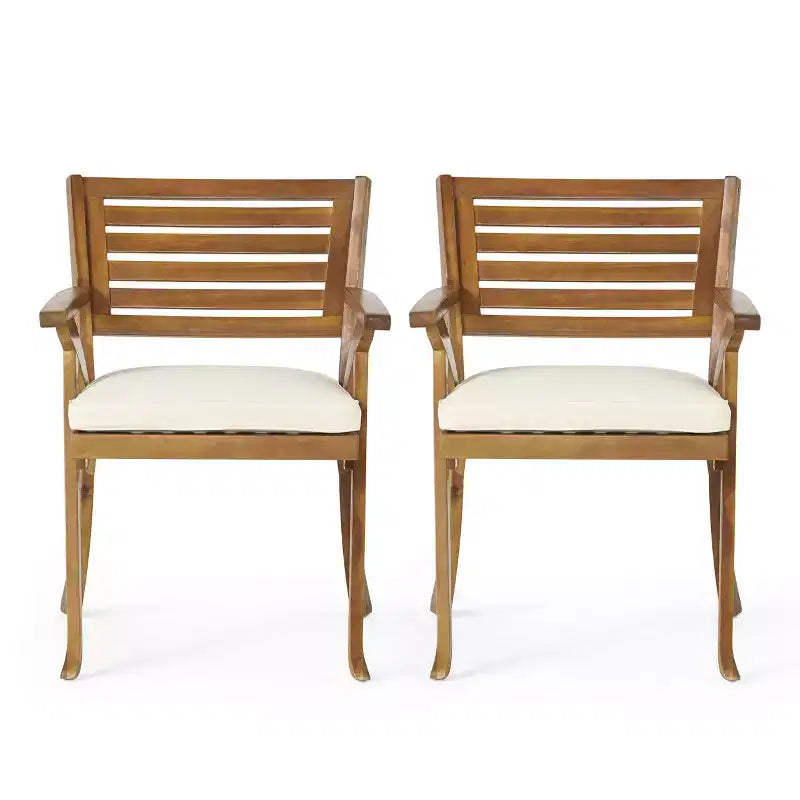 Set da pranzo per esterni a 3 pezzi, tavolo e sedie in legno Hermosa KD con cuscini, finitura Teak