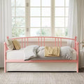 Twin Daybed Sofa Bed with Steel Slat Support, Underbed Storage & Arched Headboard, Pink Metal Frame, for Bedroom/Living Room, Guest Bed
