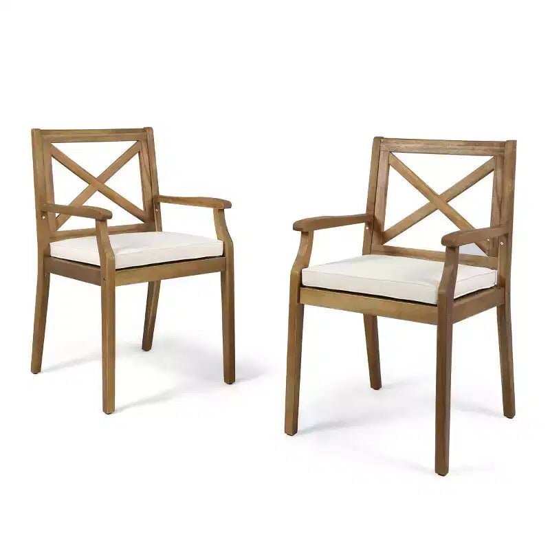 Set da pranzo da esterno a 7 pezzi in legno di acacia con 6 sedie imbottite, set da tavolo da pranzo rettangolare per patio, cortile, giardino, terrazza-Panipeachy