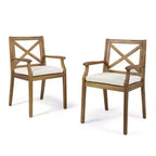 Set da pranzo da esterno a 7 pezzi in legno di acacia con 6 sedie imbottite, set da tavolo da pranzo rettangolare per patio, cortile, giardino, terrazza-Panipeachy
