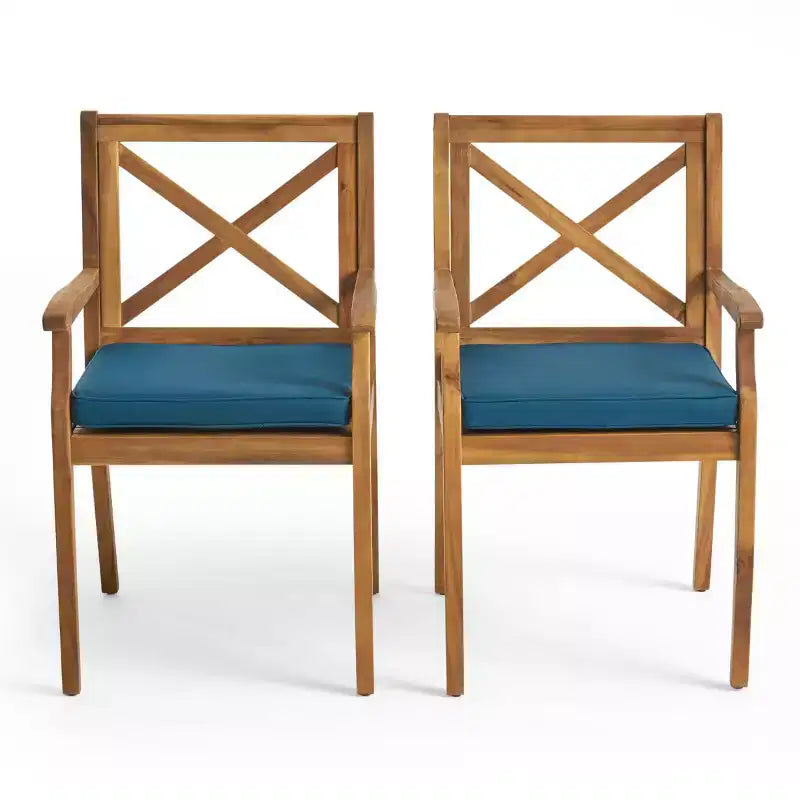 Set da pranzo da esterno a 7 pezzi in legno di acacia con 6 sedie imbottite, set da tavolo da pranzo rettangolare per patio, cortile, giardino, terrazza-Panipeachy