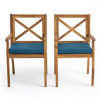 Set da pranzo da esterno a 7 pezzi in legno di acacia con 6 sedie imbottite, set da tavolo da pranzo rettangolare per patio, cortile, giardino, terrazza-Panipeachy
