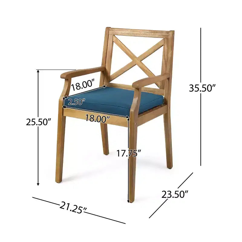 Set da pranzo da esterno a 7 pezzi in legno di acacia con 6 sedie imbottite, set da tavolo da pranzo rettangolare per patio, cortile, giardino, terrazza-Panipeachy