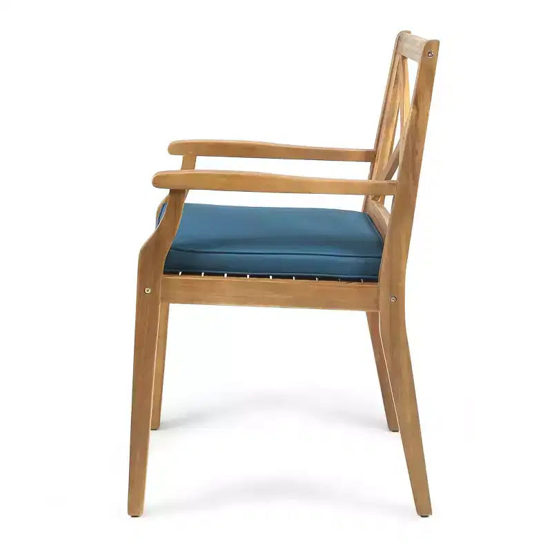 Set da pranzo da esterno a 7 pezzi in legno di acacia con 6 sedie imbottite, set da tavolo da pranzo rettangolare per patio, cortile, giardino, terrazza-Panipeachy
