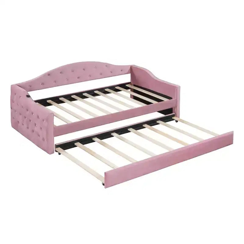 Divano Letto Zeus & Ruta con rotelle, imbottito, in velluto, con porte USB per la ricarica