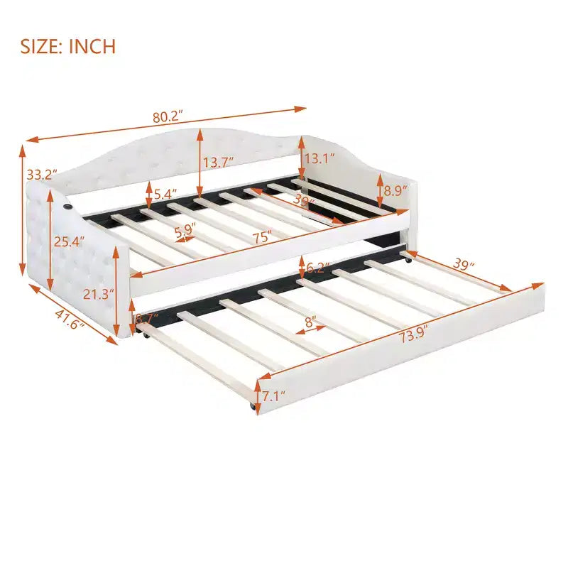 Divano Letto Zeus & Ruta con rotelle, imbottito, in velluto, con porte USB per la ricarica