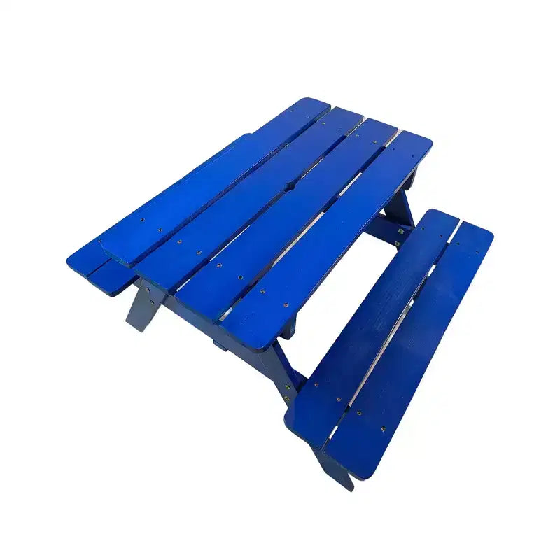 Set tavolo e panche da picnic in legno per bambini, tavolo e sedie da pranzo per bambini da esterno, tavolo da patio blu per mangiare, disegnare, fare lavoretti e giocare
