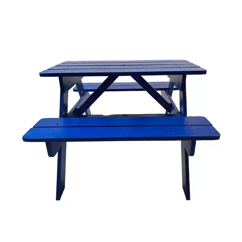 Set tavolo e panche da picnic in legno per bambini, tavolo e sedie da pranzo per bambini da esterno, tavolo da patio blu per mangiare, disegnare, fare lavoretti e giocare