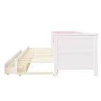 ModernLuxe Divano Letto Estensibile da Una Piazza e Mezza a Matrimoniale con 2 Cassetti, Letto a Piattaforma con Schienale Imbottito e Materasso Estraibile, Bianco+Rosa