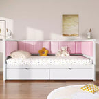 ModernLuxe Divano Letto Estensibile da Una Piazza e Mezza a Matrimoniale con 2 Cassetti, Letto a Piattaforma con Schienale Imbottito e Materasso Estraibile, Bianco+Rosa