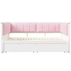 ModernLuxe Divano Letto Estensibile da Una Piazza e Mezza a Matrimoniale con 2 Cassetti, Letto a Piattaforma con Schienale Imbottito e Materasso Estraibile, Bianco+Rosa
