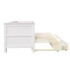 ModernLuxe Divano Letto Estensibile da Una Piazza e Mezza a Matrimoniale con 2 Cassetti, Letto a Piattaforma con Schienale Imbottito e Materasso Estraibile, Bianco+Rosa