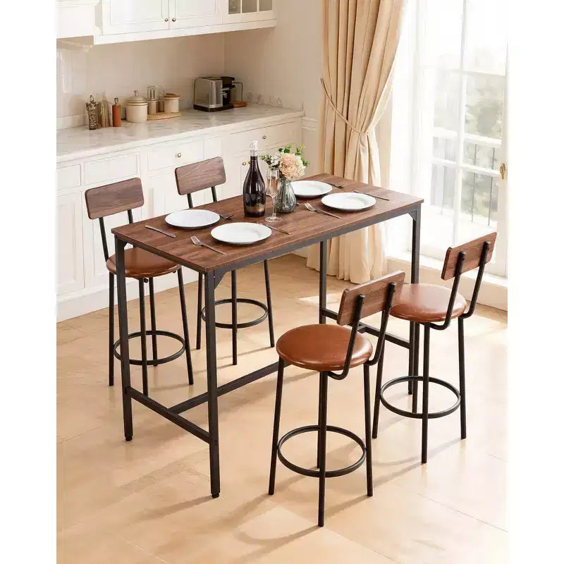 VEVOR Tavolo da Bar, Set da 5 Pezzi 47 Tavoli da Bar, Set Tavoli e Sedie da Bar con Bordo Arrotondato, Tavolo da Pub Rettangolare con Quattro Sgabelli, Colore Noce