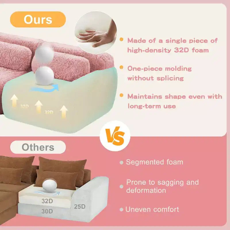 Divano componibile modulare FurnitureR con pouf, rivestimento in morbida ciniglia, seduta profonda e confortevole, divano convertibile a L per soggiorno e appartamento