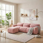 Divano componibile modulare FurnitureR con pouf, rivestimento in morbida ciniglia, seduta profonda e confortevole, divano convertibile a L per soggiorno e appartamento