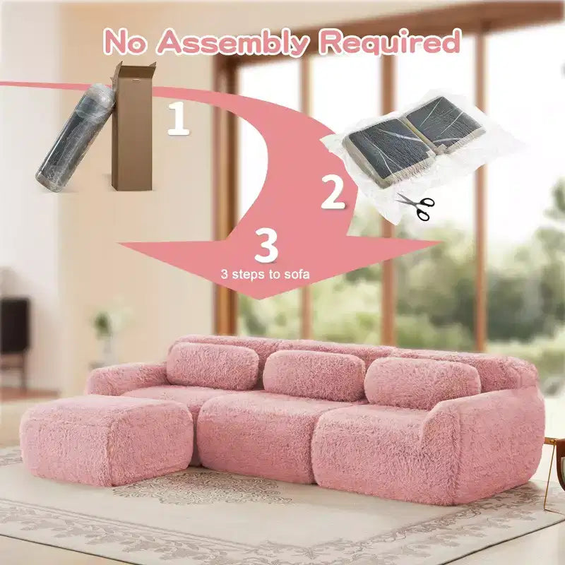 Divano componibile modulare FurnitureR con pouf, rivestimento in morbida ciniglia, seduta profonda e confortevole, divano convertibile a L per soggiorno e appartamento