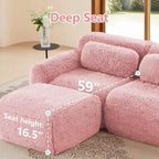 Divano componibile modulare FurnitureR con pouf, rivestimento in morbida ciniglia, seduta profonda e confortevole, divano convertibile a L per soggiorno e appartamento