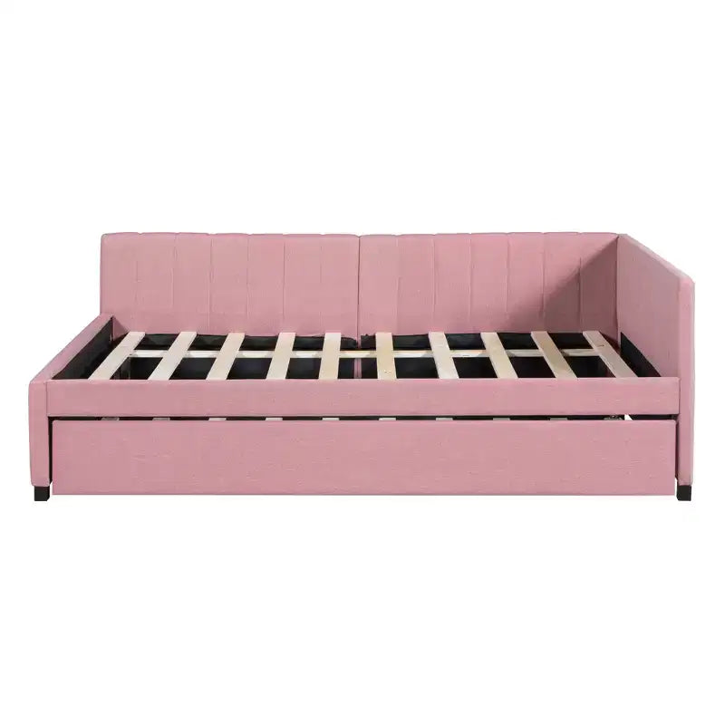Luxystar Letto a giorno moderno in lino imbottito Full Size con letto estraibile
