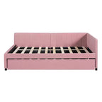 Luxystar Letto a giorno moderno in lino imbottito Full Size con letto estraibile