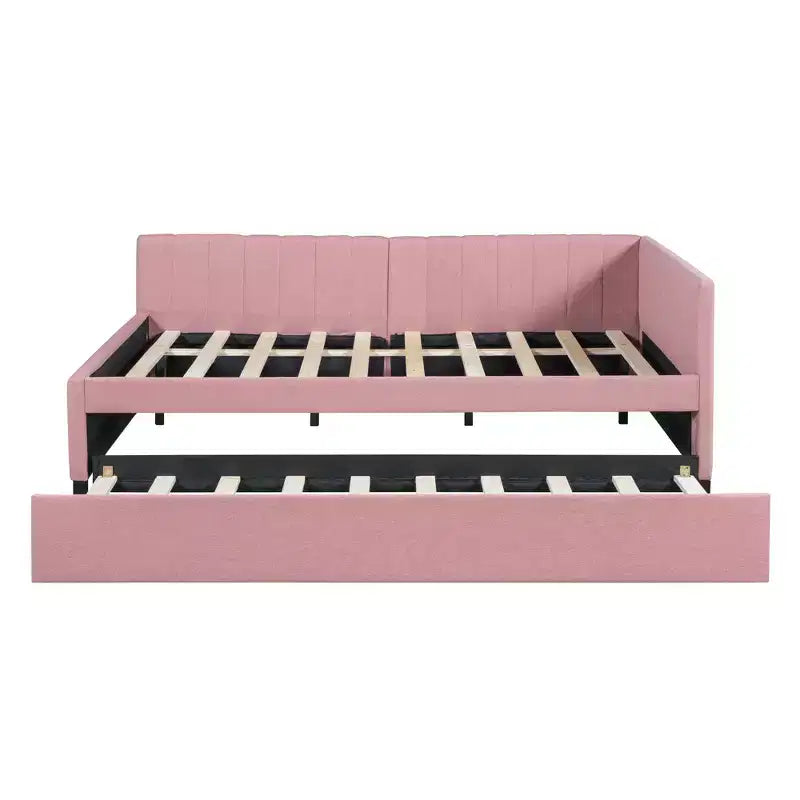 Luxystar Letto a giorno moderno in lino imbottito Full Size con letto estraibile