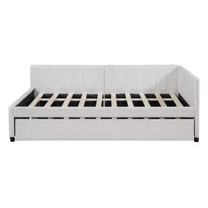 Luxystar Letto a giorno moderno in lino imbottito Full Size con letto estraibile