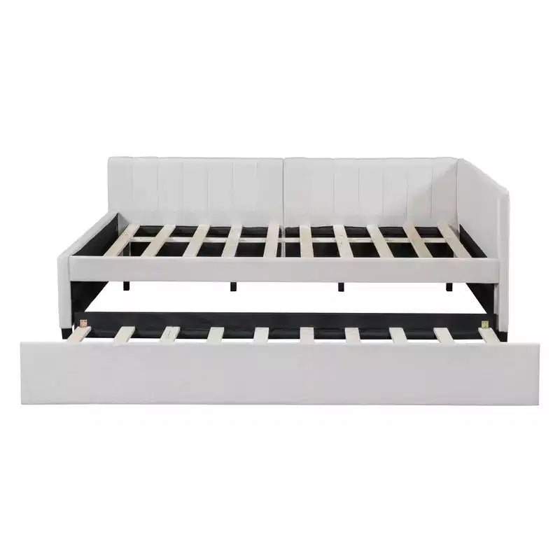 Luxystar Letto a giorno moderno in lino imbottito Full Size con letto estraibile