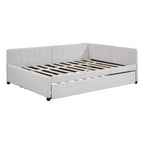 Luxystar Letto a giorno moderno in lino imbottito Full Size con letto estraibile