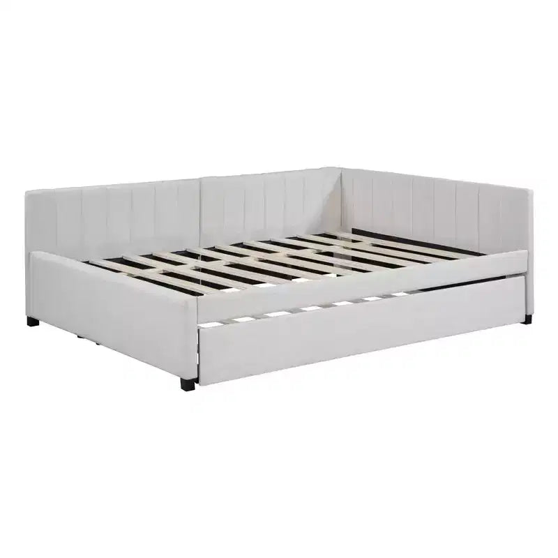 Luxystar Letto a giorno moderno in lino imbottito Full Size con letto estraibile