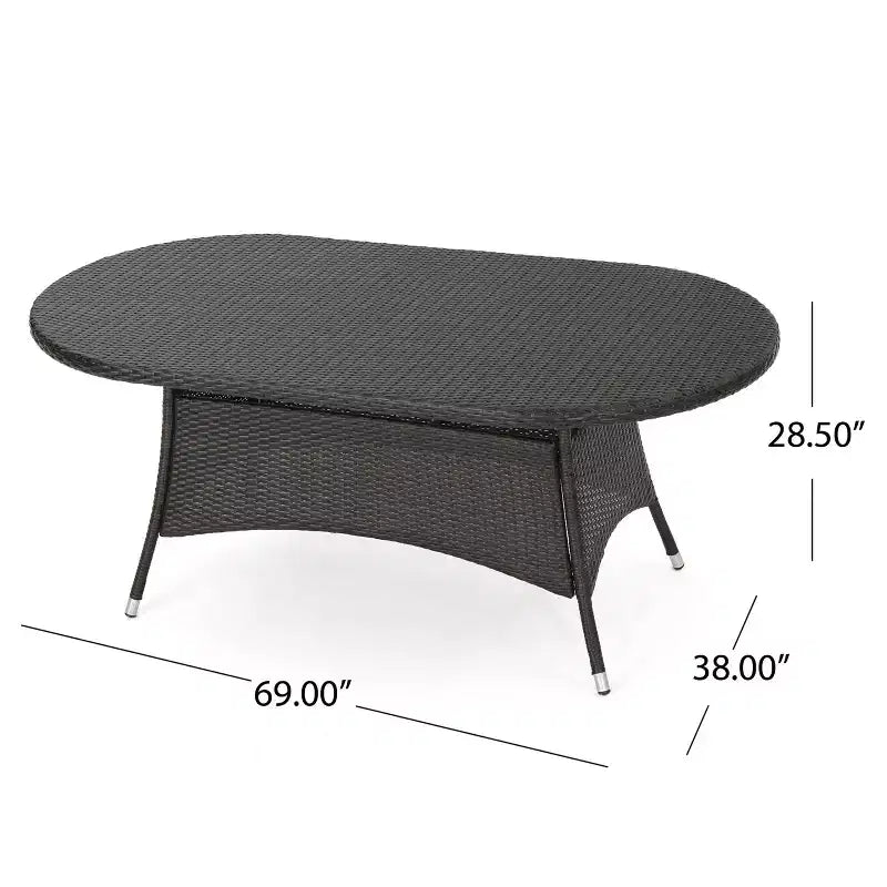 Christopher Knight Home Quinn Set da Pranzo Transizionale da Esterno a 7 Pezzi in Ferro e Rattan