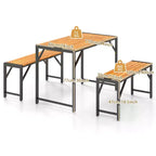 Gymax Set da Pranzo per Esterni da 3 Pezzi per 4 Persone con Tavolo da Picnic in Legno e 2 Panche per Patio e Giardini