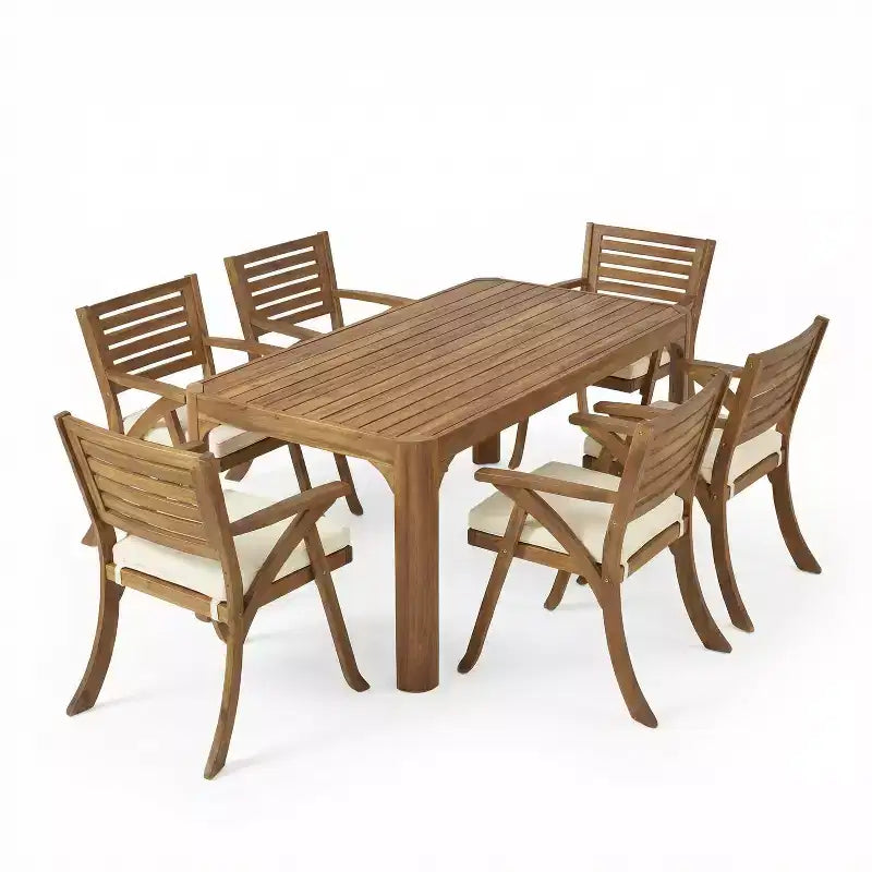 Christopher Knight Home Morgan Set da pranzo da 7 pezzi in legno di acacia rustico per esterni con cuscini
