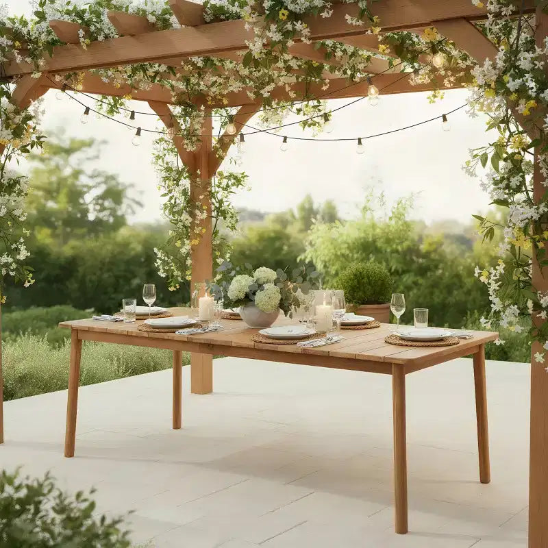 Tavolo da pranzo da esterno in legno di acacia, 79 cm, rettangolare, resistente alle intemperie, per cortile, balcone o giardino - Panipeachy